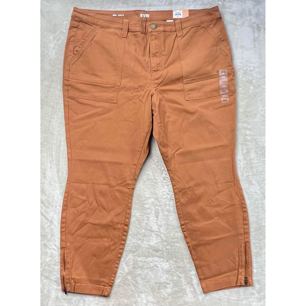 NWT New EVRI Womens 20W Ankle Utility Pants Cinn Latte Orange Brown Zipper Hem